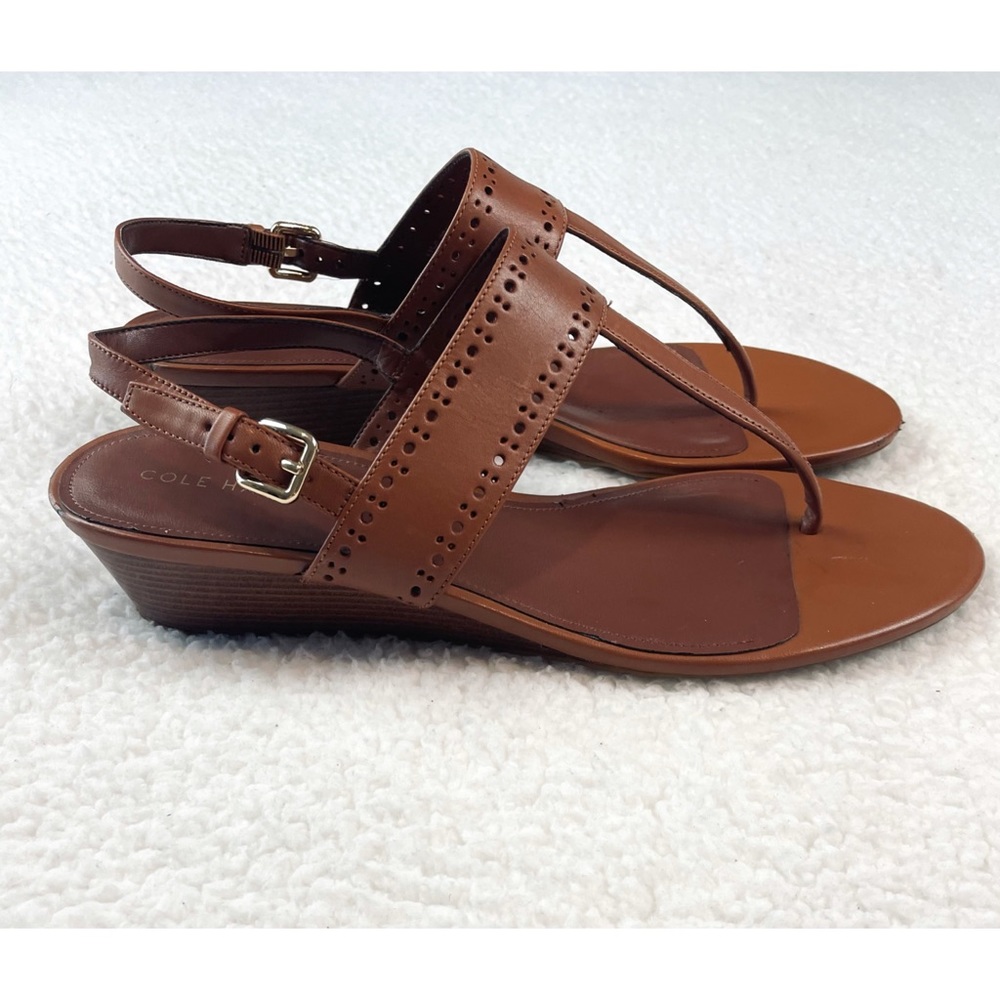 COLE HAAN • Brown Elsie Thong Wedge Sandals, 9 - Picture 4 of 16